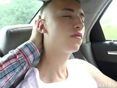 Teen sexy twink gets hotly fondled in the car